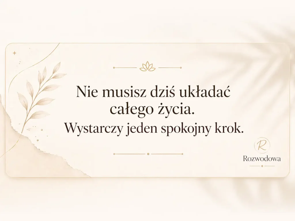 Motto Rozwodowej: Nie musisz dziś układać całego życia, wystarczy jeden spokojny krok