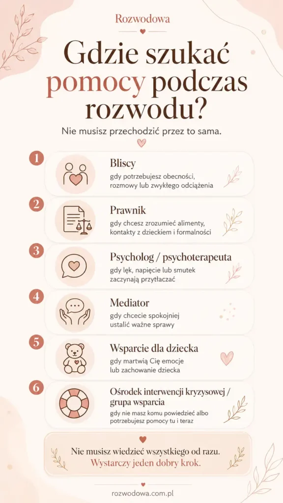 Gdzie szukać pomocy podczas rozwodu – infografika z najważniejszymi formami wsparcia