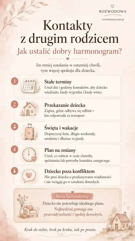 Kontakty z drugim rodzicem po rozwodzie – harmonogram kontaktów z dzieckiem po rozwodzie krok po kroku